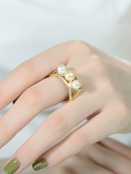 Sterling Silver Gold Plated Freshwater Pearls Geometric Ring