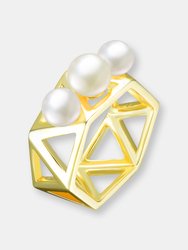 Sterling Silver Gold Plated Freshwater Pearls Geometric Ring - Gold