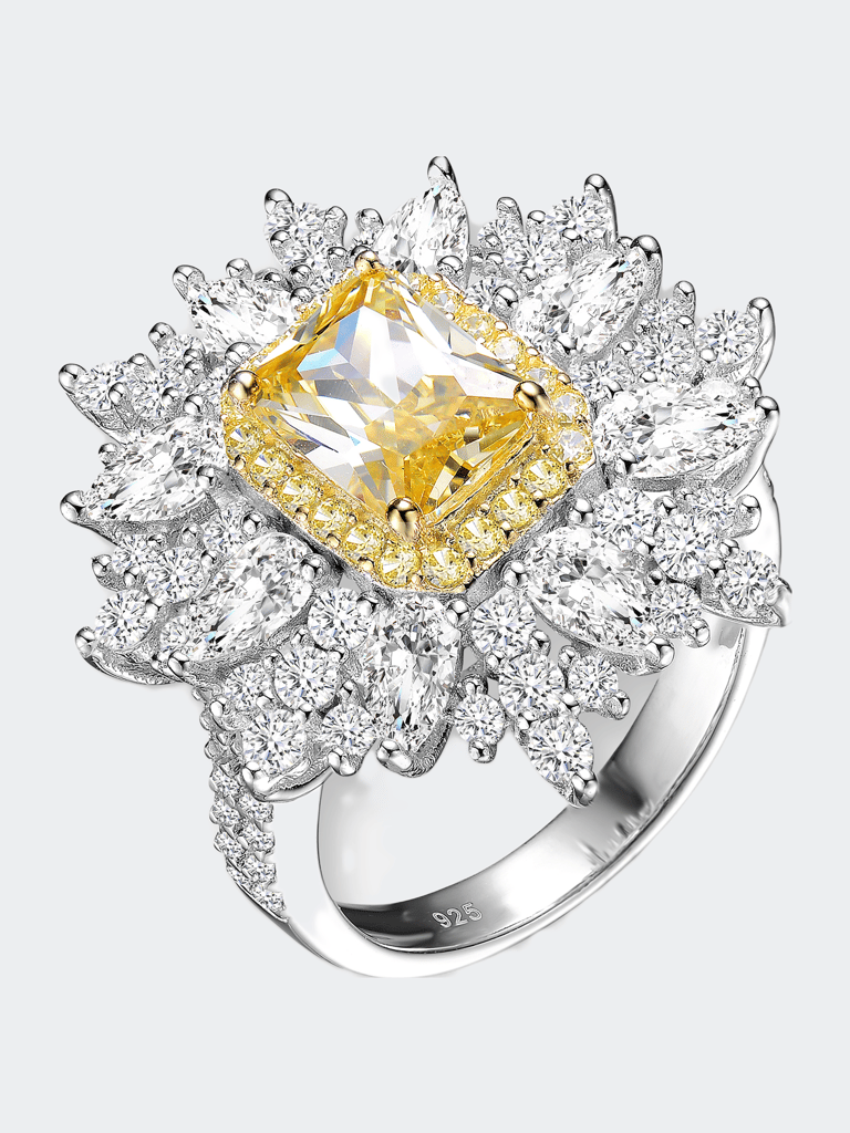 Sterling Silver Gold Plated Yellow Cubic Zirconia Coctail Ring - Sterling Silver/Yellow