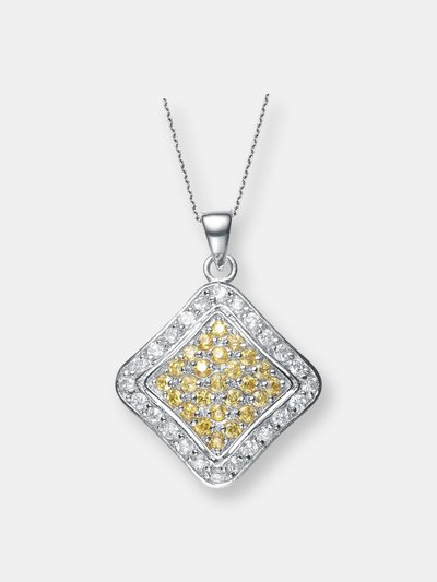 Genevive Sterling Silver Gold Plated  Yellow Cubic Zirconia Square Pendant Necklace product