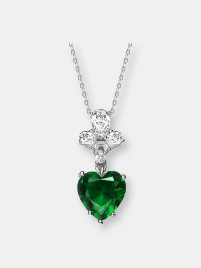 Genevive Sterling Silver Green Cubic Zirconia Heart Pendant Necklace product