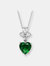 Sterling Silver Green Cubic Zirconia Heart Pendant Necklace - Green