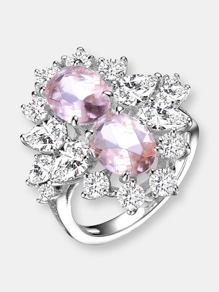 Sterling Silver Morganite Cubic Zirconia Coctail Ring - Pink