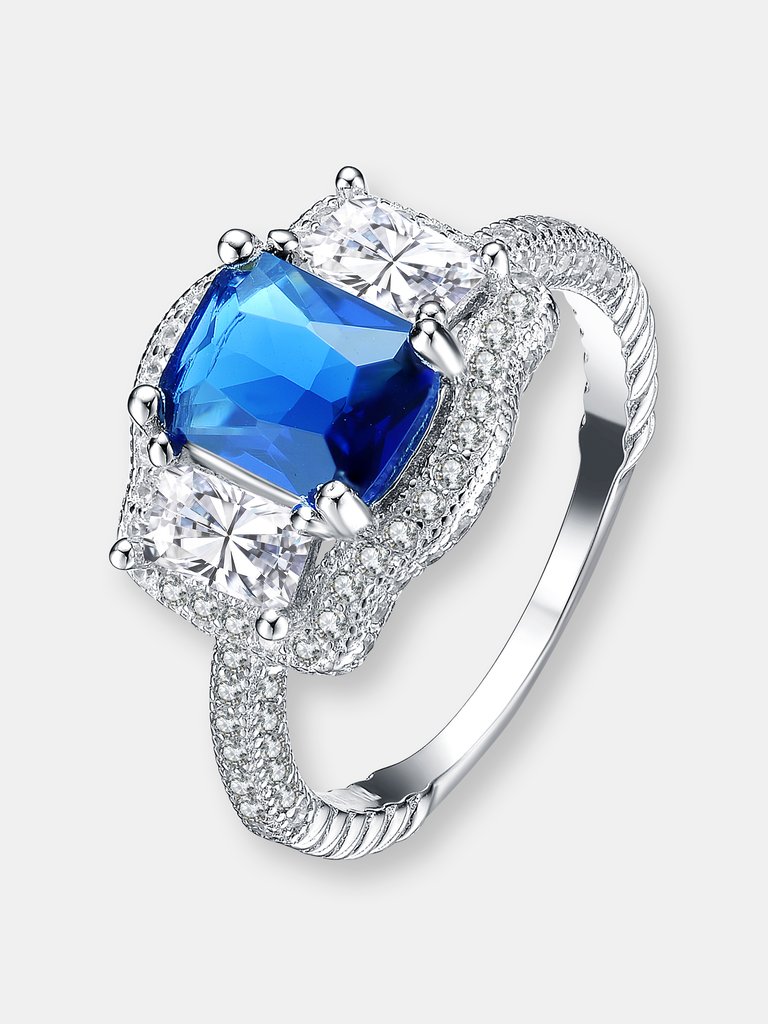 Sterling Silver Ocean Blue Cubic Zirconia Solitaire Ring - Ocean Blue