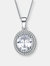 Sterling Silver Oval Cubic Zirconia Solitaire With Double Halo Necklace - Sterling Silver