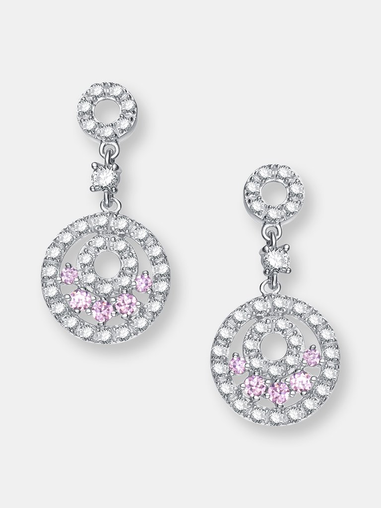 Sterling Silver Pink Cubic Zirconia Circle Drop Earrings
