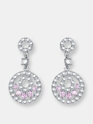 Sterling Silver Pink Cubic Zirconia Circle Drop Earrings - Pink