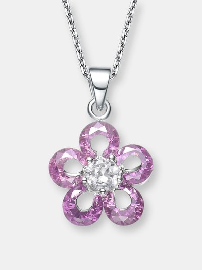Genevive Sterling Silver Pink Cubic Zirconia Flower Charm Necklace product
