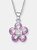 Sterling Silver Pink Cubic Zirconia Flower Charm Necklace - Pink