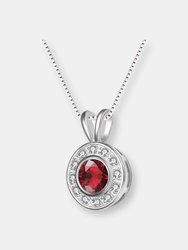 Sterling Silver Red Cubic Zirconia Round Necklace