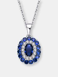 Sterling Silver Rhodium Plated And Sapphire Cubic Zirconia Pendant - Blue