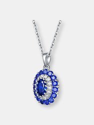 Sterling Silver Rhodium Plated And Sapphire Cubic Zirconia Pendant