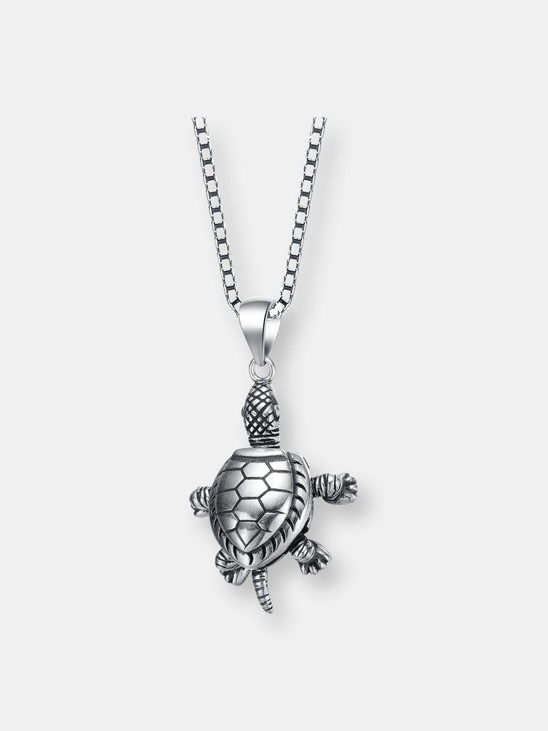 Sterling Silver Rhodium Plated Turtle Pendant Necklace