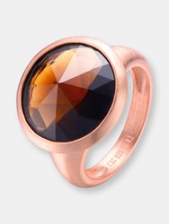 Sterling Silver Rose Gold Plated Brown Cubic Zirconia Coctail Ring - Rose Gold/Brown