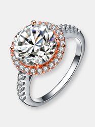 Sterling Silver Rose Gold Plated Cubic Zirconia Circle Solitaire Ring - Pink