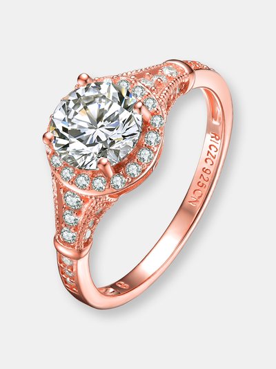 Genevive Sterling Silver Rose Gold Plated Cubic Zirconia Halo Engagement Ring product