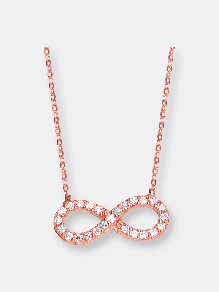 Sterling Silver Rose Gold Plated Cubic Zirconia Halo Infinity Neckalce - Rose Gold 