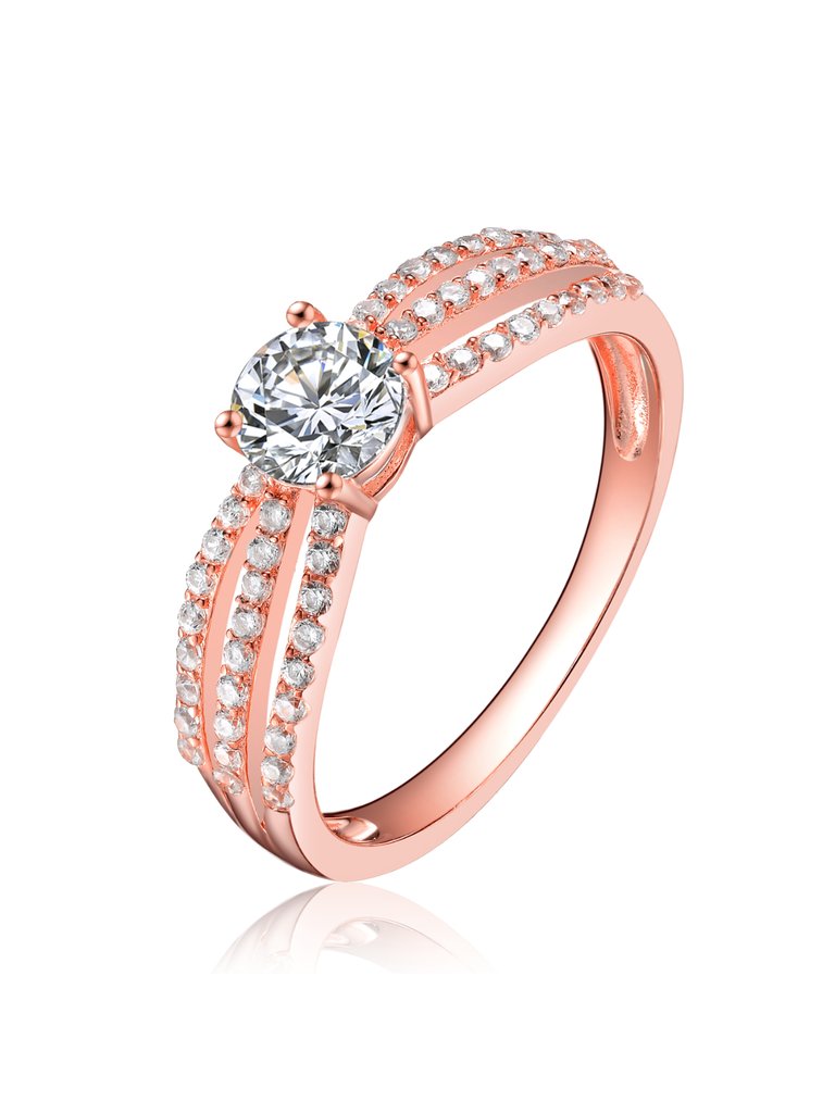 Sterling Silver Rose Gold Plated Cubic Zirconia Modern Ring - Pink
