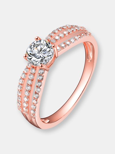 Genevive Sterling Silver Rose Gold Plated Cubic Zirconia Modern Ring product