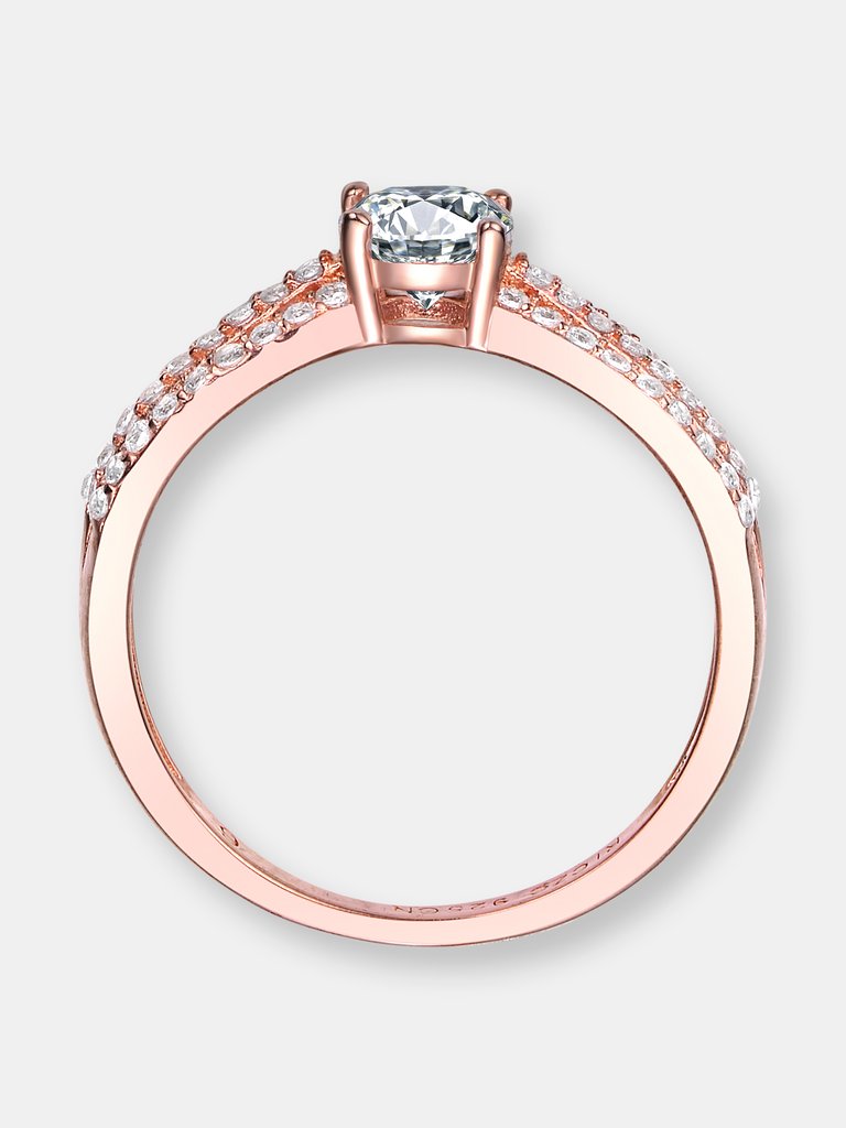 Sterling Silver Rose Gold Plated Cubic Zirconia Modern Ring