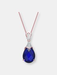 Sterling Silver Rose Gold Plated Cubic Zirconia Necklace - Blue
