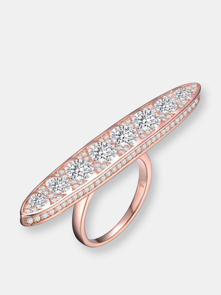 Sterling Silver Rose Gold Plated Cubic Zirconia Pave Bar Ring - Pink
