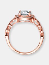 Sterling Silver Rose Gold Plated Cubic Zirconia Pave Solitaire Ring
