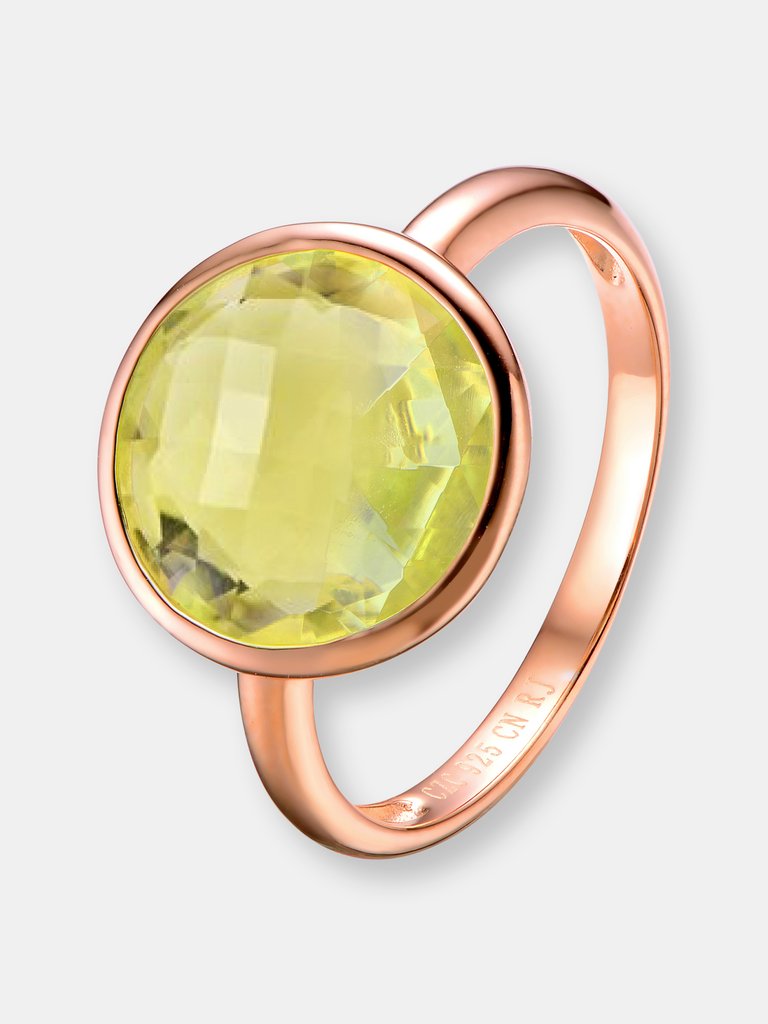 Sterling Silver Rose Gold Plated Light Green Cubic Zirconia Coctail Ring - Green