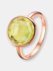Sterling Silver Rose Gold Plated Light Green Cubic Zirconia Coctail Ring - Green