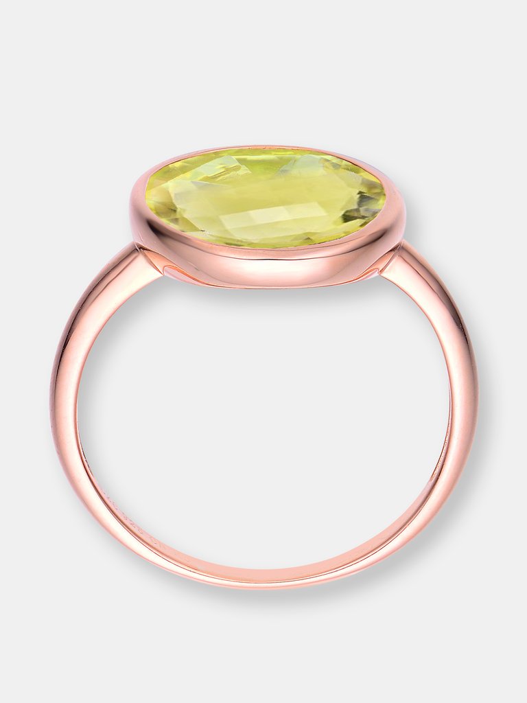 Sterling Silver Rose Gold Plated Light Green Cubic Zirconia Coctail Ring
