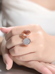 Sterling Silver Rose Gold Plated Morganite Cubic Zirconia Pave Cocktail Ring