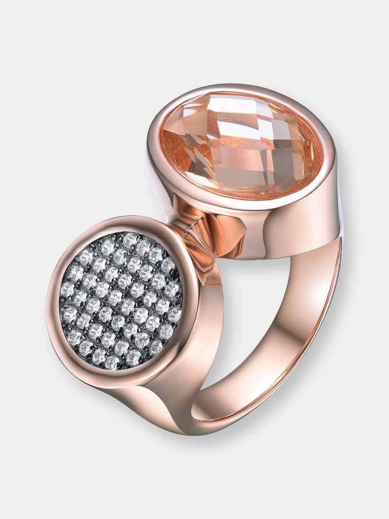 Sterling Silver Rose Gold Plated Morganite Cubic Zirconia Pave Cocktail Ring - Pink