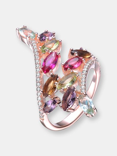 Genevive Sterling Silver Rose Gold Plated Multi Colored Cubic Zirconia Coctail Ring product