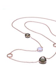 Sterling Silver Rose Gold Plated Multi Colored Cubic Zirconia Station Necklace - Pink