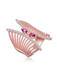 Sterling Silver Rose Gold Plated Red Cubic Zirconia Accent Butterfly Design Setting Ring - Silver/Pink