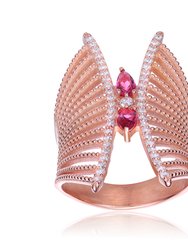 Sterling Silver Rose Gold Plated Red Cubic Zirconia Accent Butterfly Design Setting Ring
