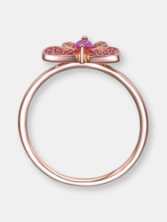 Sterling Silver Rose Gold Plated Ruby Cubic Zirconia Butterfly Ring