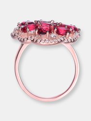 Sterling Silver Rose Gold Plated Ruby Cubic Zirconia Coctail Ring