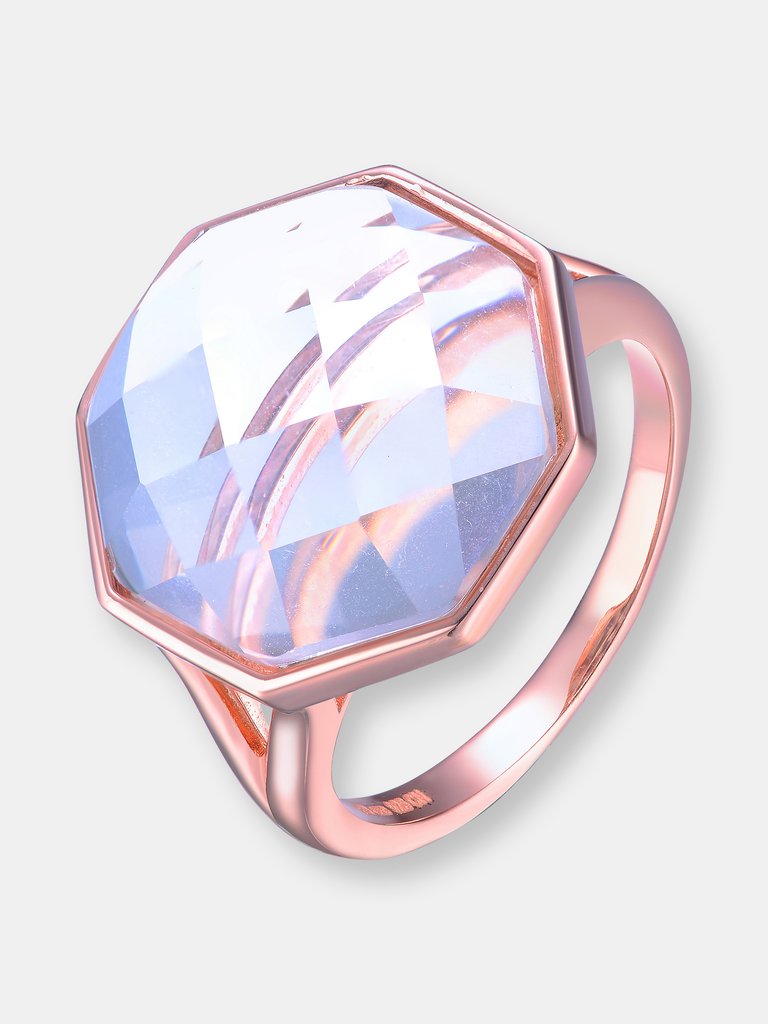 Sterling Silver Rose Gold Plated White Quarz Cubic Zirconia Cocktail Ring - Pink