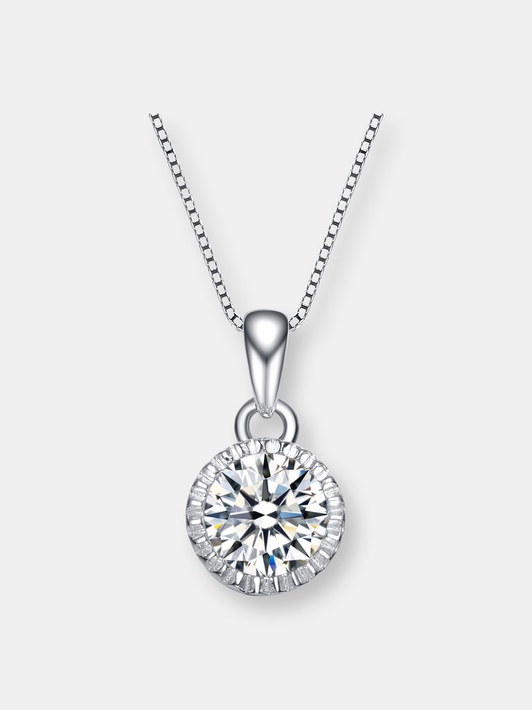Sterling Silver Round Clear Cubic Zirconia Accent Pendant Necklace - White