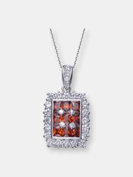 Sterling Silver Ruby Cubic Zirconia Rectangle Pendant Necklace - Red