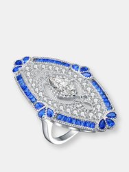 Sterling Silver Sapphire Cubic Zirconia Coctail Ring - Blue