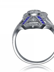 Sterling Silver Sapphire Cubic Zirconia Geometrical Coctail Ring