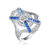 Sterling Silver Sapphire Cubic Zirconia Geometrical Coctail Ring - Blue