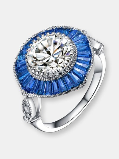 Genevive Sterling Silver Sapphire Cubic Zirconia Modern Ring product
