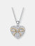 Sterling Silver Two Tone And Clear Cubic Zirconia Heart Necklace - Silver