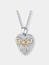 Sterling Silver Two Tone And Clear Cubic Zirconia Heart Necklace