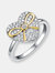 Sterling Silver Two Tone and Clear Cubic Zirconia Heart Ring - Sterling Silver/Clear