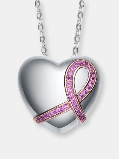 Genevive Sterling Silver Two Tone and Pink Cubic Zirconia Heart Necklace product