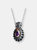 Sterling Silver Violet And Red Cubic Zirconia Black Pendant